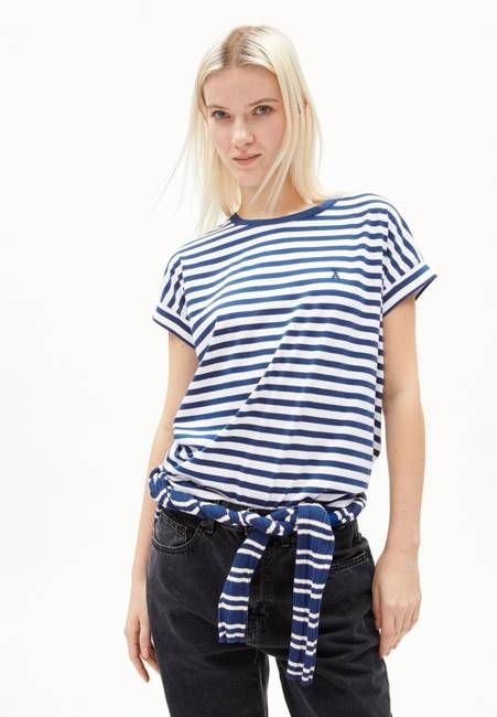 IDAARA STRIPES T-SHIRT | white-lapis blue