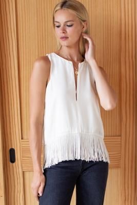 Cut Out Fringe Top - Pearled Ivory