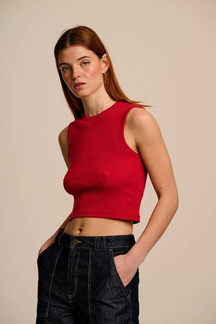 Rue - Cotton Rib Tank Top in Red