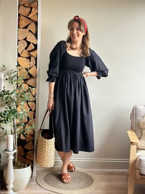 Sam - Shirred Puff Sleeve Dress - Black