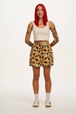 Charlie - Cotton Shorts in Cream Sunflower Print