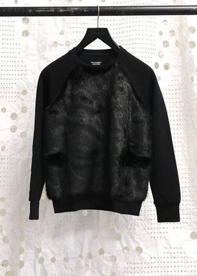Faux Fur Pullover Crew Black