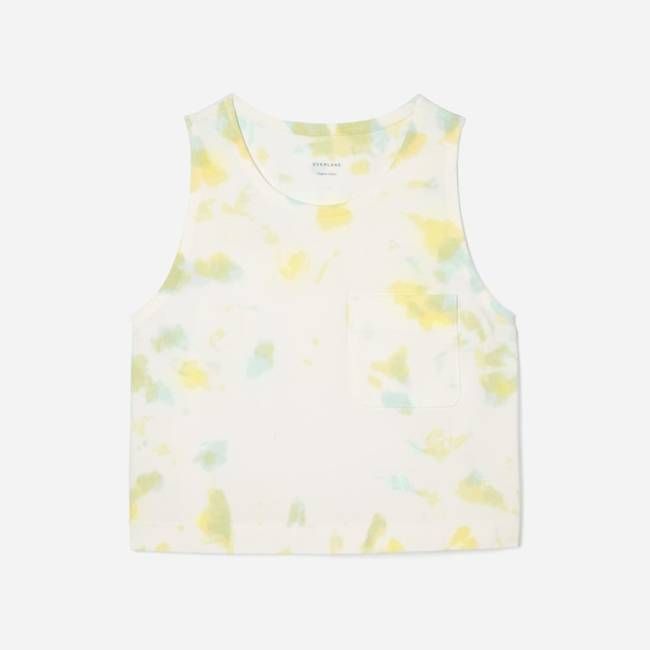 The Premium Weight Cropped Pocket Tank | Seafoam Tie Dye