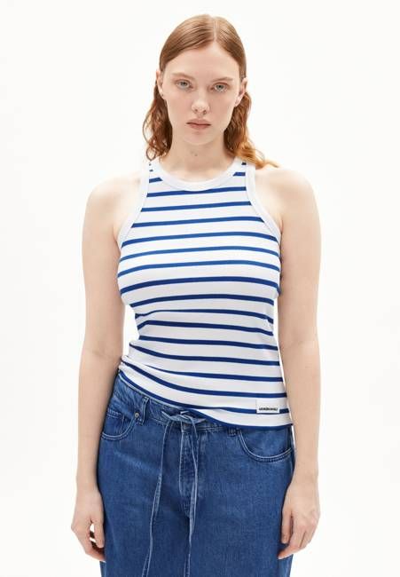 KANITAA STRIPES TOP | white-lapis blue