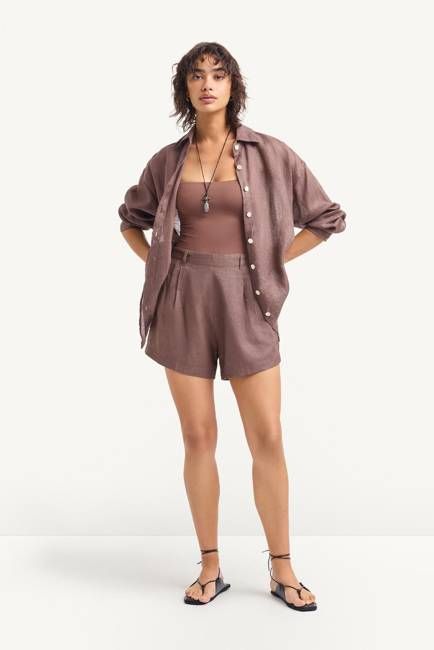Playa Linen Boyfriend Shirt - Mocha EcoLinen