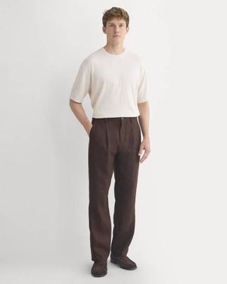 Soyeux Linen Pleated Trouser | Dark Brown