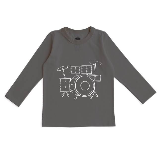 Long Sleeve GRAPHIC Tee - Drum Set Charcoal