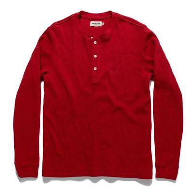 The Heavy Bag Waffle Henley in Cardinal
