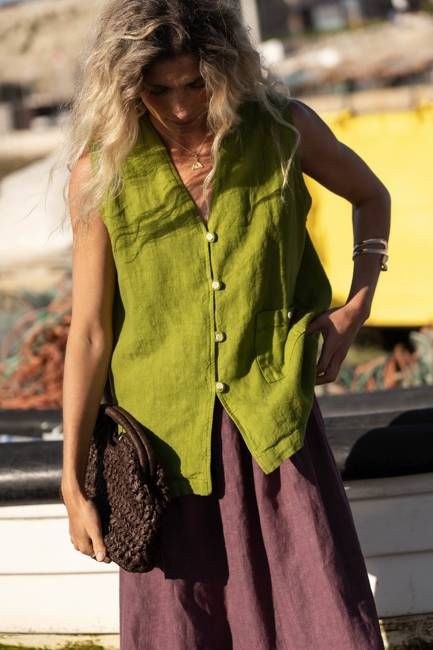 Mila Green Linen Vest