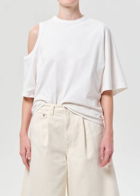 Shoulder Cut Out T-Shirt in White Ash