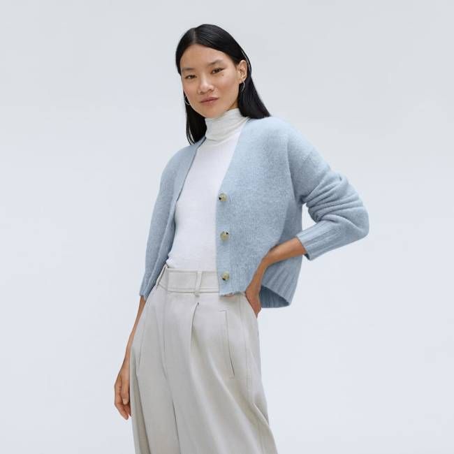 The Alpaca V-Neck Cropped Cardigan | Mist