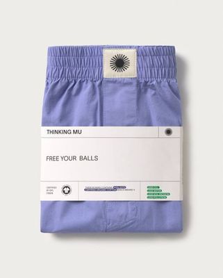 Blaue handbestickte Boxershorts