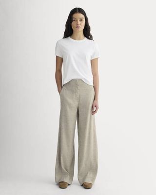 The Wide-Leg Pant in Stretch Linen | Deep Taupe Mini Gingham
