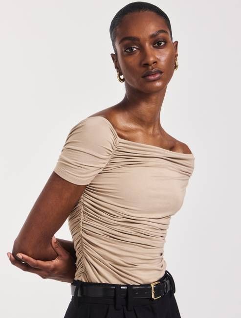 Katie Ruched Top In Taupe