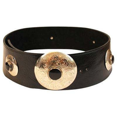 Black Leather Belt with Metal Details