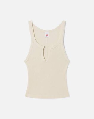 Surplus V Cut Ribbed Tank - Vintage Ivory