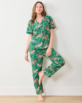 Very Merry Bagheera - Lightweight Flannel Short Sleeve & Long Pants Set - Mistletoe