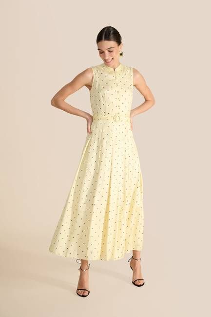 Annabel Yellow & Navy Polka Dot Dress
