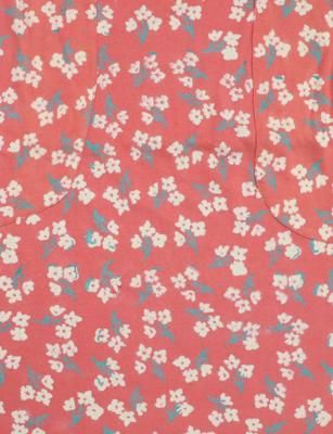 Terracotta Rose Small Floral Block Printed Cotton Fabric by the Yard