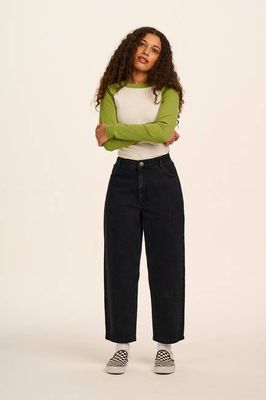 Drew - Cropped Straight Leg Denim Jeans in Washed Black