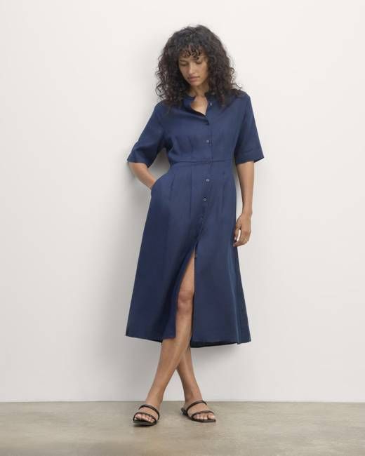 The Frolic Dress in Linen | Navy