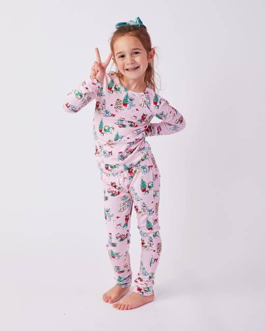 PF x The Hiltons Christmas Poodle Party - Kids PJ Set - Rose