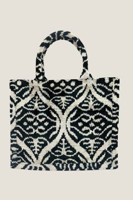 Large Silk Tote | Ikat Black/Taupe