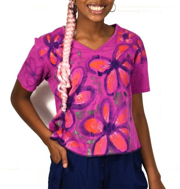 Constance Wilde Upcycled Handpainted Magenta Poppy T-Shirt