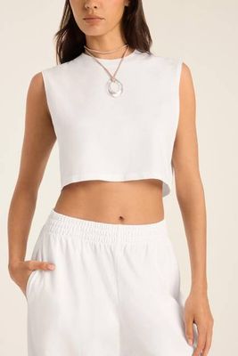 Coast Crop Muscle Tank - White Cotton Jersey