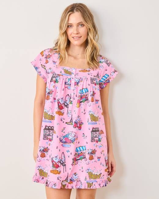 Parisian Poodles - Pintuck Nightgown - Paris Pink