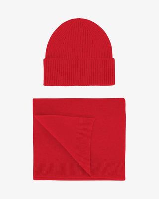 Merino Wool Beanie & Scarf - Scarlet Red