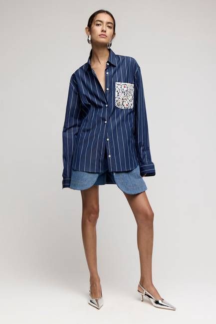 KING EDDY TOP IN NAVY PINSTRIPE