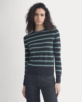 Cashmere Slim Crew Sweater | Hunter Green/Open Air Blue