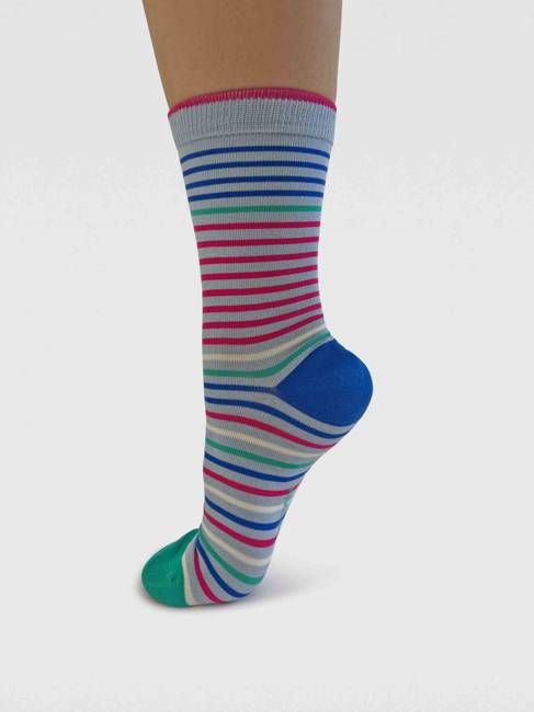Womens Cleo Stripe Bamboo Socks - Chambray Blue