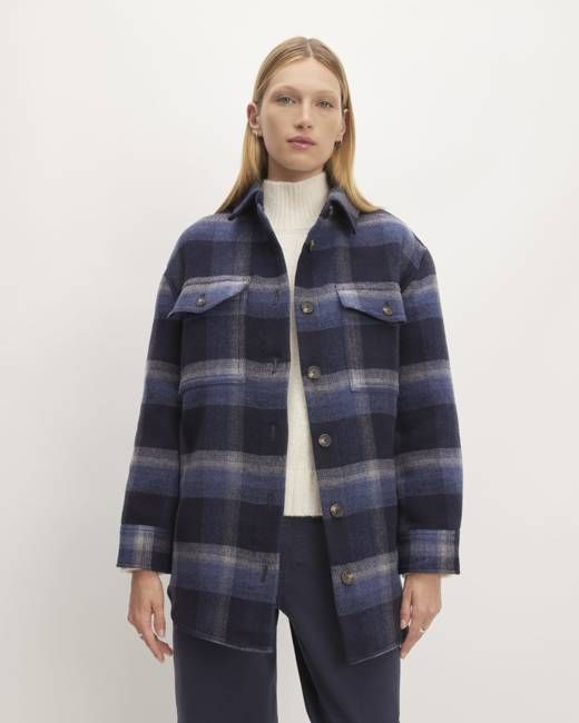 The Italian ReWool® Oversized Shirt Jacket | Navy / Shadow Plaid