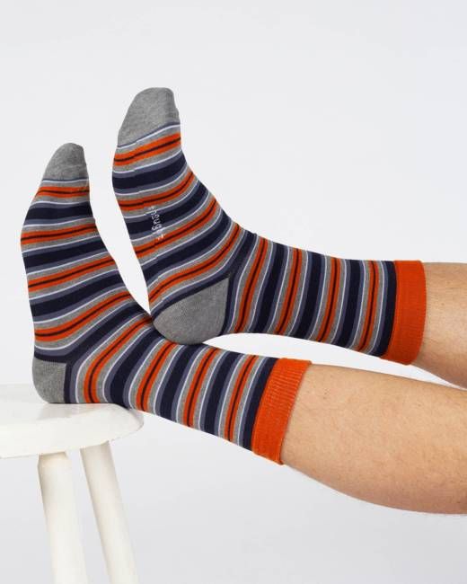 Variegated Bamboo Multi Stripe Socks - Blue Orange