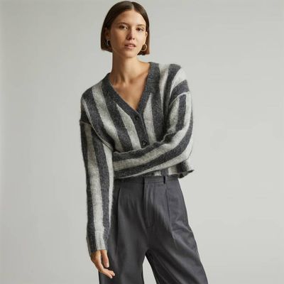 The Alpaca V-Neck Cropped Cardigan | Light Heather Grey / Dark Charcoal