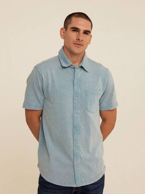Dorian Mineral Wash Jersey Short Sleeve Button-Down