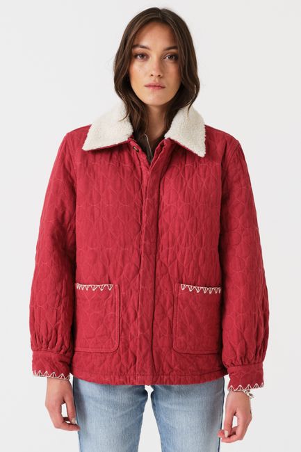 Frida Sherpa Collar Quilted Jacket in Faded Rose