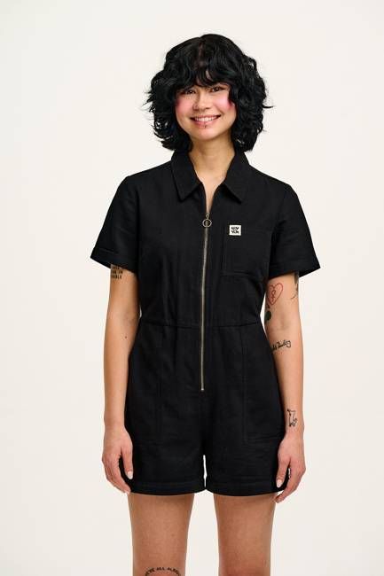 Riley - Cotton Playsuit in Black