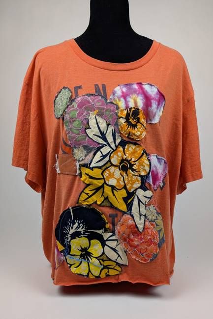 Orange Patchwork Constance Wilde upcycled Short Sleeve Top