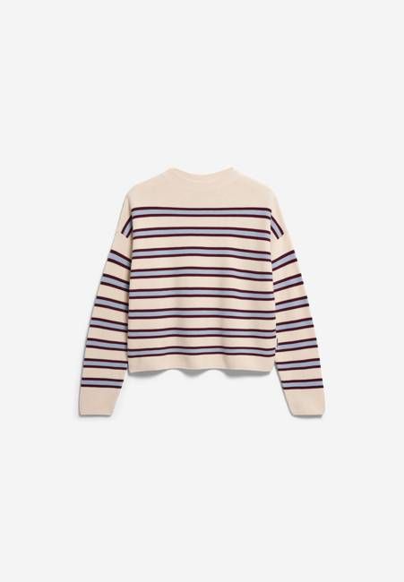 MERINAA STRIPED KNITTED SWEATER | oatmilk-velvet red-soft blue