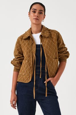 Heidi Quilted Denim Jacket in Olive