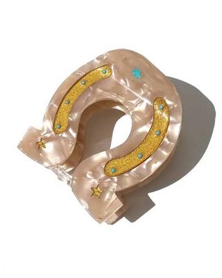 Tan Combo - Hand Painted Lucky Horseshoe Hair Clip - Solar Eclipse