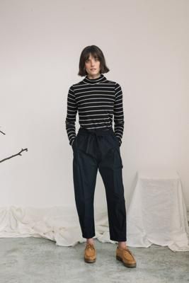 Pine-Sue Organic Cotton Stripe Jersey Top in Black and Sand