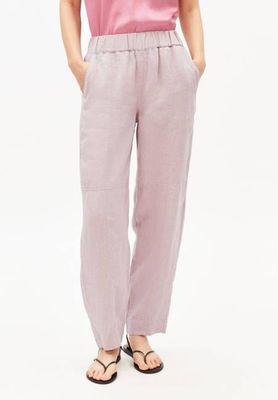 PURE LINEN PULL ON BARREL PANT | pink mist