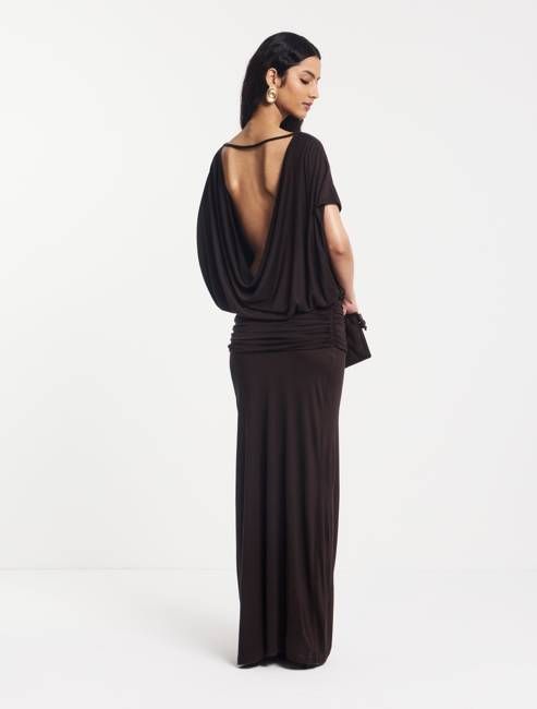 Ramona Blouson Maxi Dress With Full Hem in Bitter Chocolate