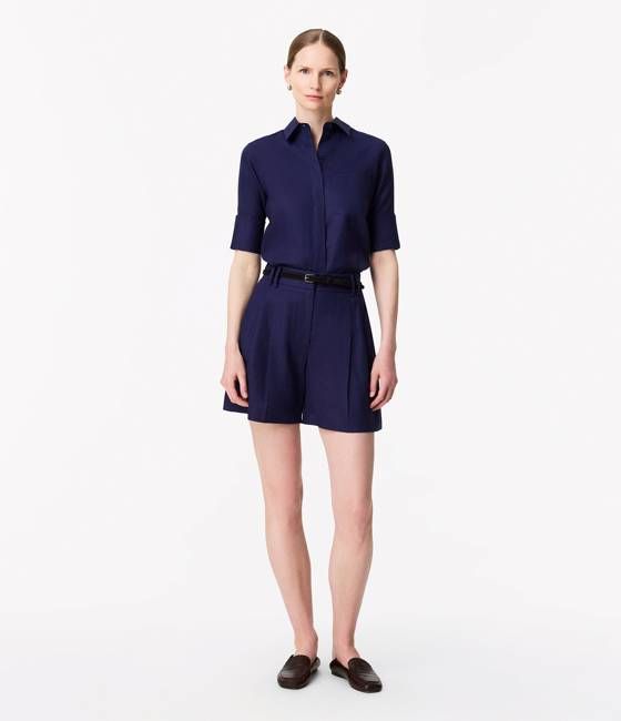 Linen Pleated Short | Indigo