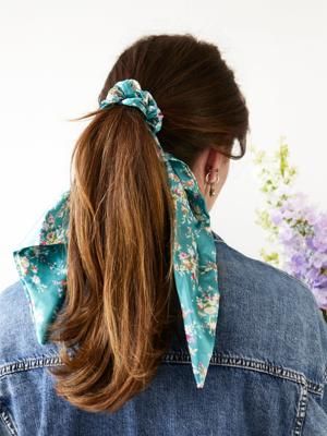 Teal Satin Scarf Scrunchie