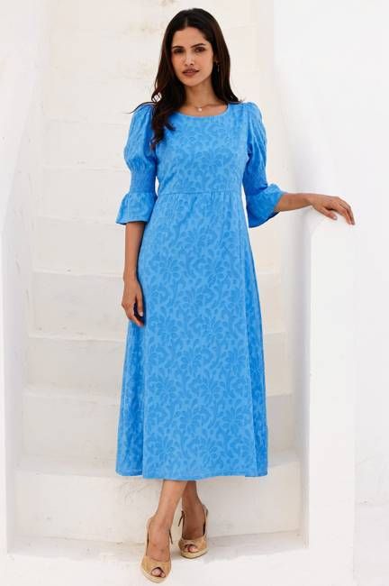 Flora 3/4 Length Sleeve Dress | Blue